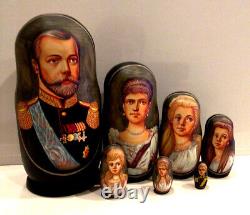 Russian Nesting 7 Pc Doll Hand Painted Tsar Nicholay II & Royal Familysigned