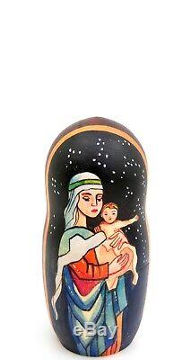 Russian Nesting DOLLS Nativity Christmas Matryoshka 5 Virgin Mary & Baby Jesus