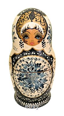 Russian Nesting DOLL Hand Painted Matryoshka Signed Set of 10