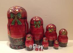 Russian Nesting Doll 10 pcs Fedoskino Style Little Red Riding Hood 10 H