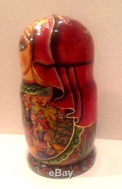 Russian Nesting Doll 10 pcs Fedoskino Style Little Red Riding Hood 10 H