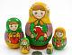 Russian Nesting Doll 5 Hand Painted Yellow Green Matryoshka & Toys Ryabova Gift