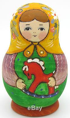 Russian Nesting Doll 5 HAND PAINTED Yellow Green Matryoshka & TOYS RYABOVA GIFT