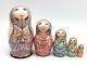 Russian Nesting Doll Angel 5 Piece Set Hand Carved Hand Painted