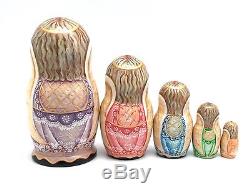 Russian Nesting Doll Angel 5 piece set Hand Carved Hand Painted