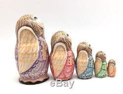 Russian Nesting Doll Angel 5 piece set Hand Carved Hand Painted
