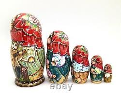 Russian Nesting Doll Cat Family Hand Carved Hand Painted UNIQUE ArtWork