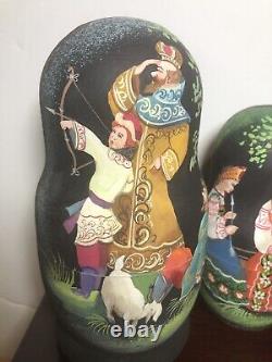 Russian Nesting Doll Fairytale Hand Painted 5 piece Set Signed