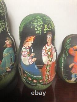 Russian Nesting Doll Fairytale Hand Painted 5 piece Set Signed