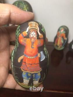 Russian Nesting Doll Fairytale Hand Painted 5 piece Set Signed