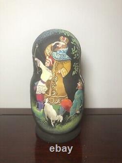 Russian Nesting Doll Fairytale Hand Painted 5 piece Set Signed