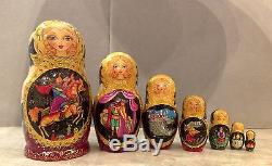 Russian Nesting Doll Fedoskino Style Ruslan & Ludmila 7 Pcs Signed 7.5 H