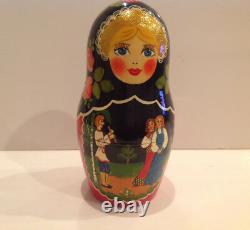 Russian Nesting Doll Fedoskino Style Russian Fairy Tales 7 Pcs 8.5 H