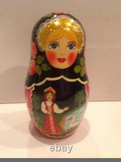 Russian Nesting Doll Fedoskino Style Russian Fairy Tales 7 Pcs 8.5 H