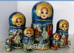 Russian Nesting Doll Fedoskino Style Snow Maiden 7 Pcs 8.5 H