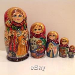 Russian Nesting Doll Fedoskino Style The Tale Of Tsar Saltan5pc 13signed