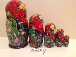Russian Nesting Doll Fedoskino Style The Tale Of Tsar Saltan5pc 13signed