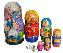Russian Nesting Doll Matryoshka 7 Doll Sergiev Posad Hand Painted Unusual Family