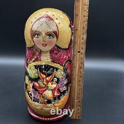 Russian Nesting Doll Matryoshka 7 Pc Handpainted Signed Ceprueb Noca