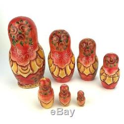 Russian Nesting Doll Matryoshka Fairy Tale Artist Signed Hand Painted 7 Pieces