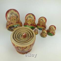 Russian Nesting Doll Matryoshka Fairy Tale Artist Signed Hand Painted 7 Pieces