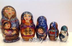 Russian Nesting Doll Painted Around Eskimo-alaska Girls 5pc By Romanova