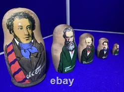 Russian Nesting Doll Poets Pushkin Etc 5 piece hand crafted