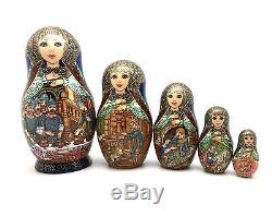 Russian Nesting Doll SLEEPING BEAUTY Hand Painted Signed by artist