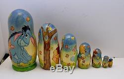 Russian Nesting Doll Winnie the Pooh 7pc Hand Painted Museum Quality Signed 9
