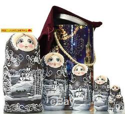 Russian Nesting Doll Winter`S Tale Hand Painted In Russia Moscow Kremlin