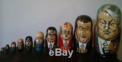 Russian Nesting Dolls 10 Matryoshka Soviet Leaders, signed vintage