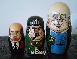 Russian Nesting Dolls 10 Matryoshka Soviet Leaders, signed vintage