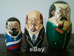 Russian Nesting Dolls 10 Matryoshka Soviet Leaders, vintage 1994
