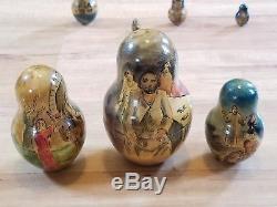 Russian Nesting Dolls 10 piece Life of Christ Signed. Matryoshka Beautiful