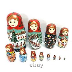Russian Nesting Dolls (12) 12 Days of Christmas Martryoshka Hand Painted Vintage