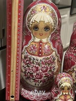 Russian Nesting Dolls 1993, Pink Cherub Pristine, Signed, Fine Art, 10 doll set
