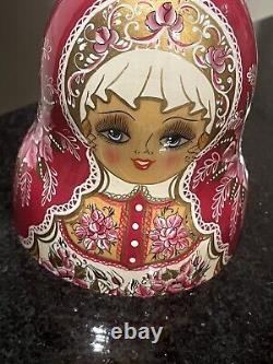Russian Nesting Dolls 1993, Pink Cherub Pristine, Signed, Fine Art, 10 doll set
