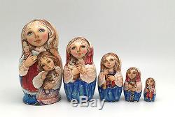 Russian Nesting Dolls Beautifu Children 5 piece set Hand Carved Hand Painted