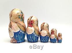 Russian Nesting Dolls Beautifu Children 5 piece set Hand Carved Hand Painted
