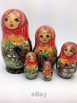 Russian Nesting Dolls CHRISTMAS HORSE SLEIGH Wood Handmade in Russia Set of 5