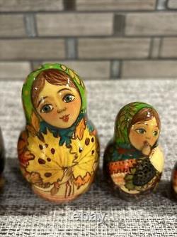 Russian Nesting Dolls Fall Season Hand Painted 5 pcs 4.5 Tall