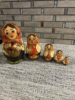 Russian Nesting Dolls Fall Season Hand Painted 5 pcs 5 Tall