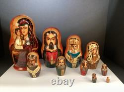 Russian Nesting Dolls Jesus Christ Religious Artist Signed Set of 10 Matryoshka
