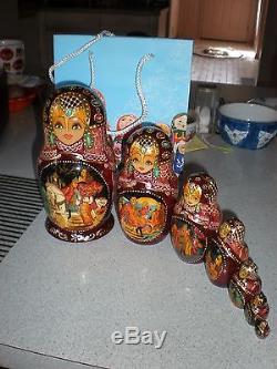 Russian Nesting Dolls Matreshka Matryoshka Babushka Hand Paint 7 Pcs signed rare