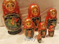 Russian Nesting Dolls Matryoshka Fairy Tales 7 pieces Signed