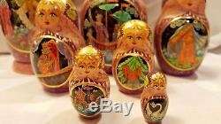 Russian Nesting Dolls Matryoshka Fairy Tales 7 pieces Signed