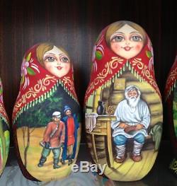 Russian Nesting Dolls Matryoshka Matreshka signed vintage collector 10 Piece