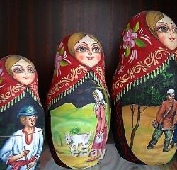 Russian Nesting Dolls Matryoshka Matreshka signed vintage collector 10 Piece