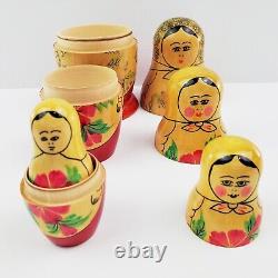 Russian Nesting Dolls Matryoshka Set 6 VTG 1965 Mampewka 6.5 Wood Hand Painted