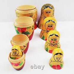 Russian Nesting Dolls Matryoshka Set 6 VTG 1965 Mampewka 6.5 Wood Hand Painted